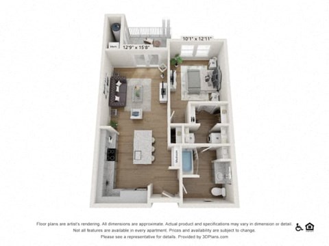 Floor plan for 1 bed, 1 bath, 808 sqft